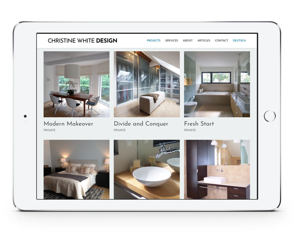 Christine White Design Projects Page on tablet