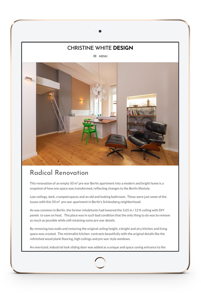 Christine White Design Project Page on tablet