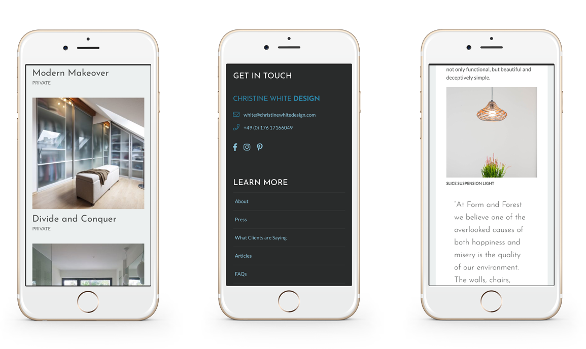 Christine White Design responsive website on mobile