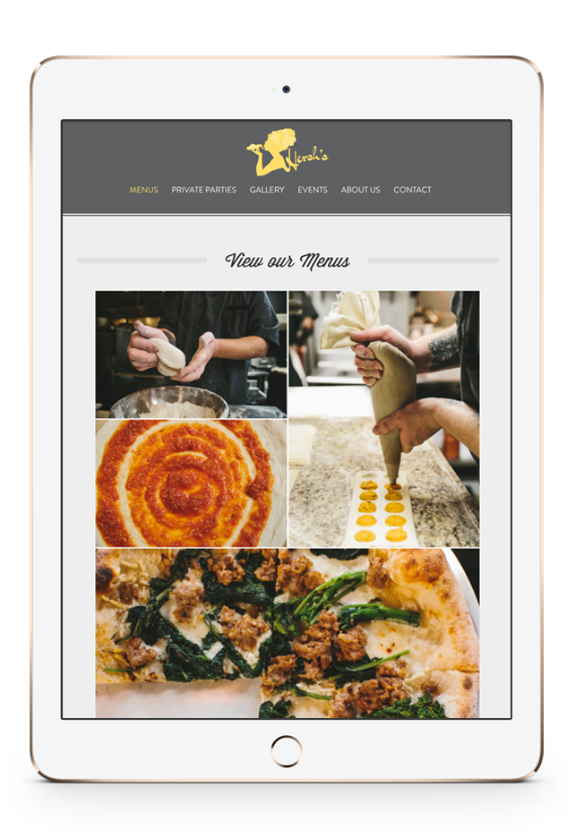 Hersh's Menus Page on tablet