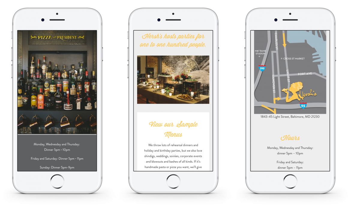 Hersh's responsive website on mobile
