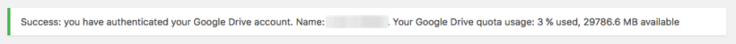 WordPress Dashboard: Settings > UpdraftPlus Backups > Success Message