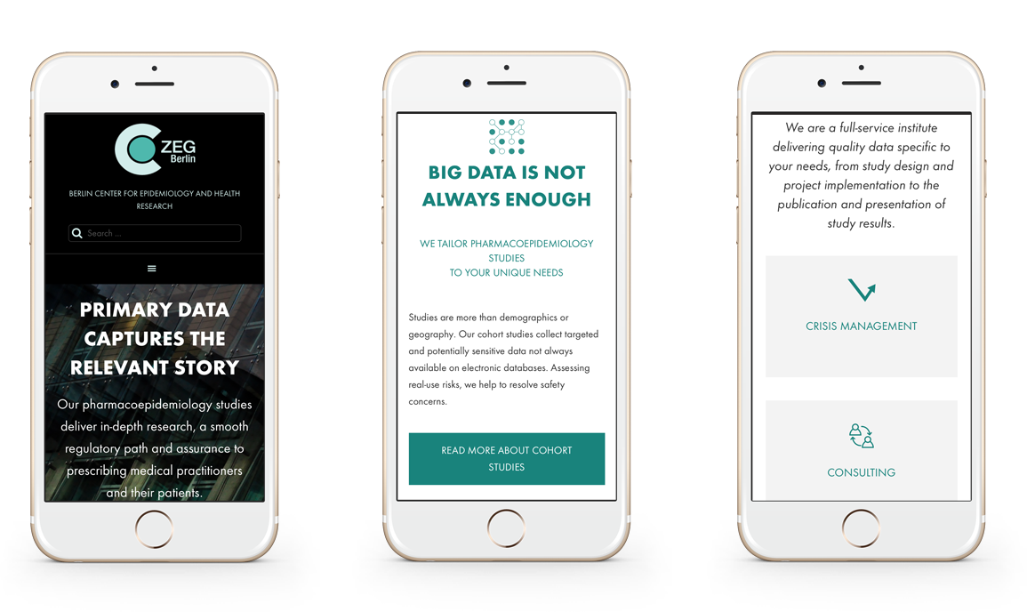 ZEG Berlin responsive website on mobile