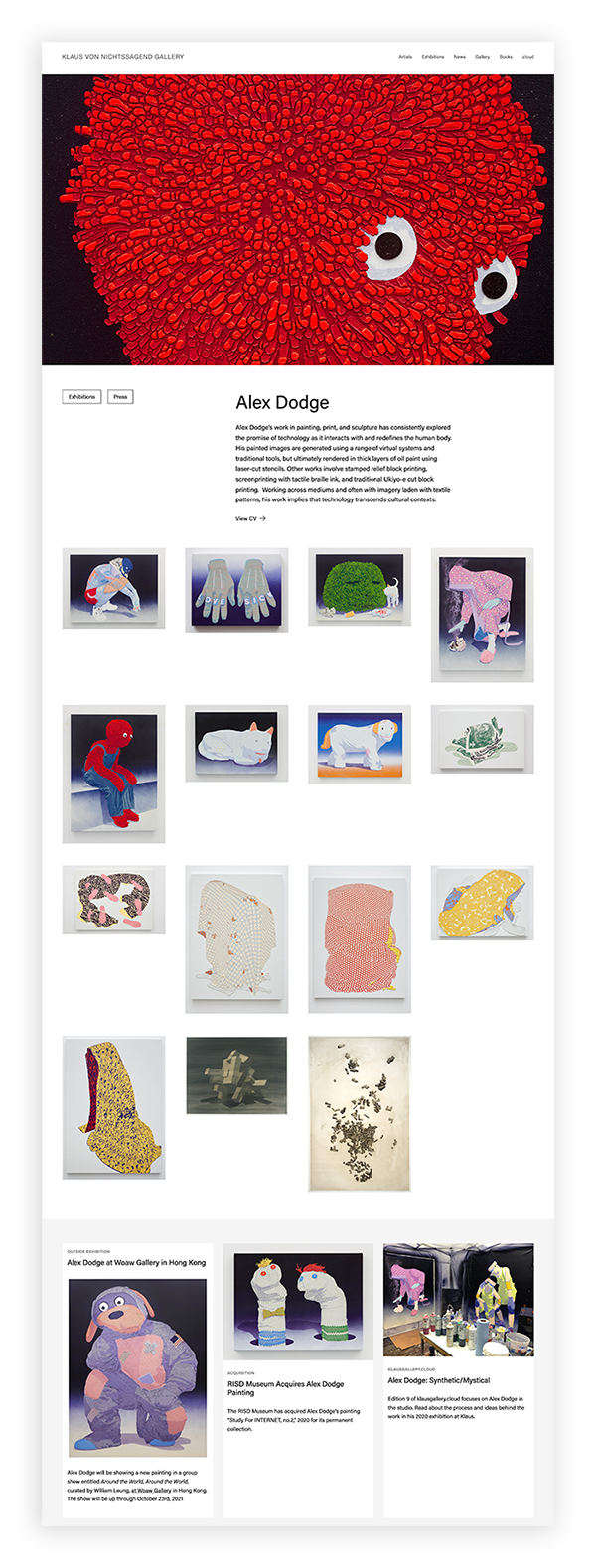Alex Dodge Artist Page on Desktop