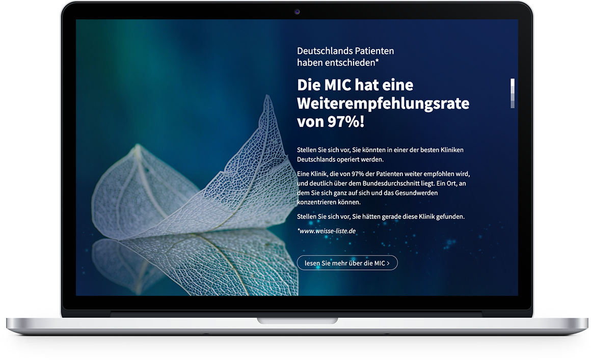 Klinik für MIC Homepage on Desktop