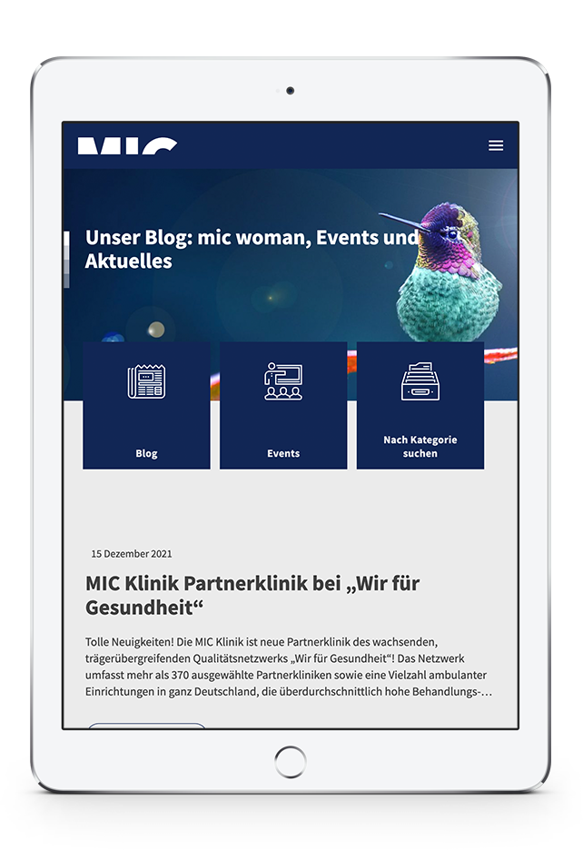 Klinik für MIC Blog Page on Tablet