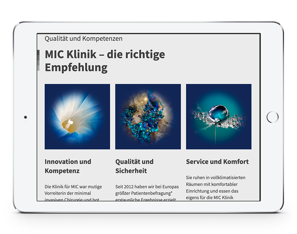 Klinik für MIC Für Arzte Page on Tablet